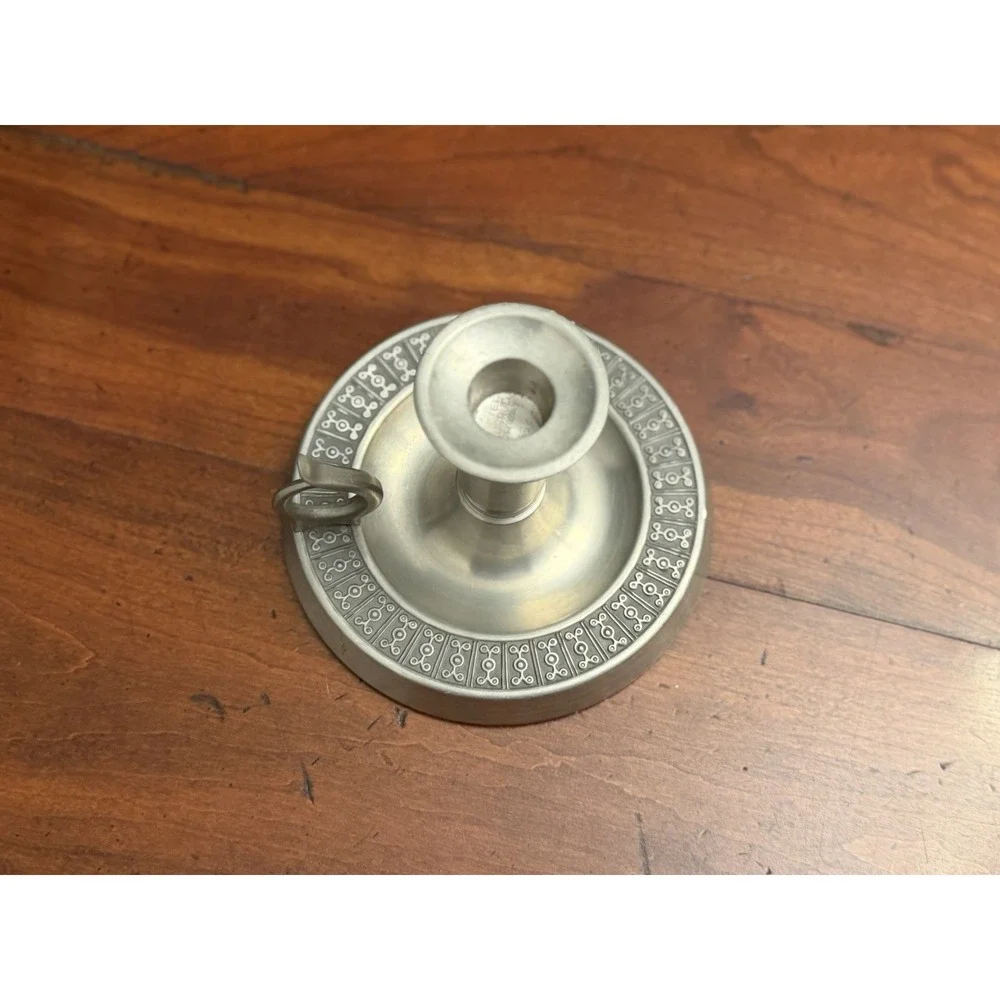 MID‎ CENTURY MODERN HAUGRUD NORWAY PEWTER CANDLESTICK WITH FINGER REST